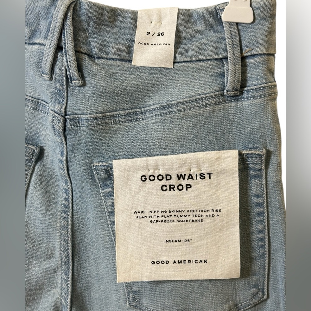 NWT Good American Good Waist Crop Distressed Denim Jeans - Picture 6 of 10
